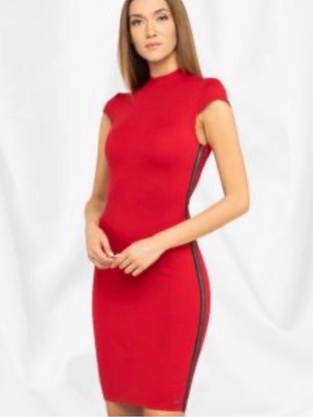Armani Exchange Red Midi Bodycon Dress with Side Stripe